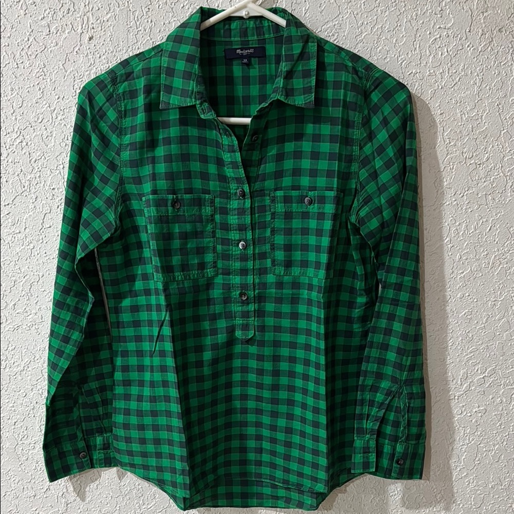 Madewell Green and Black Plaid Casual Shirt
